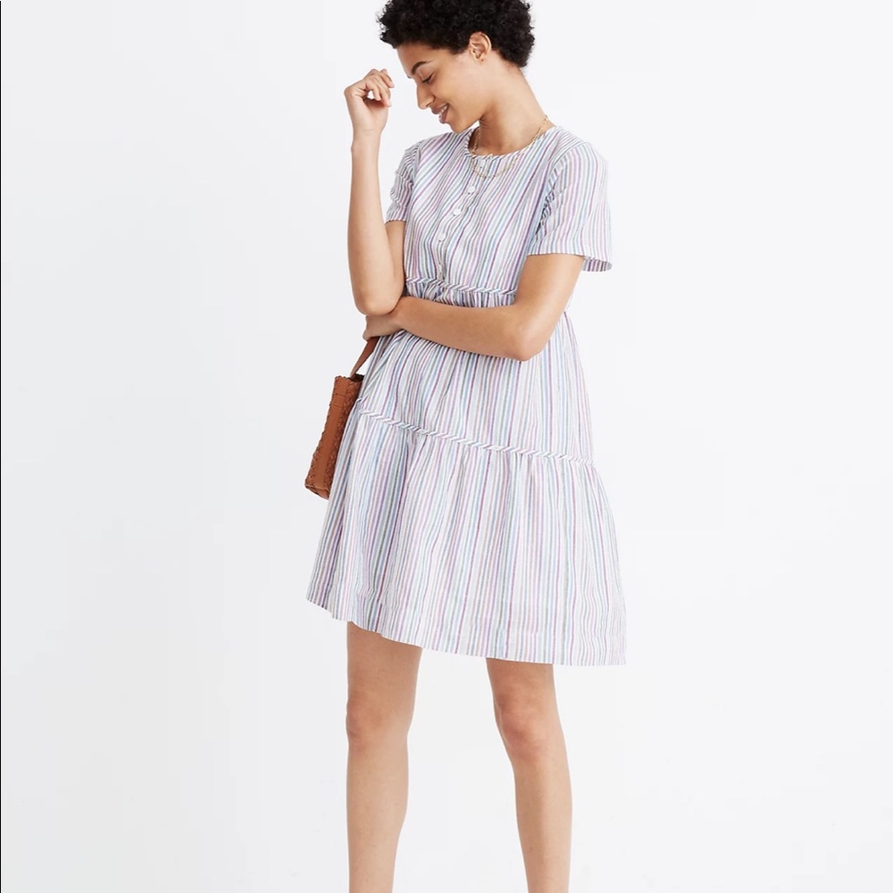 Madewell stripped button-front tiered mini dress